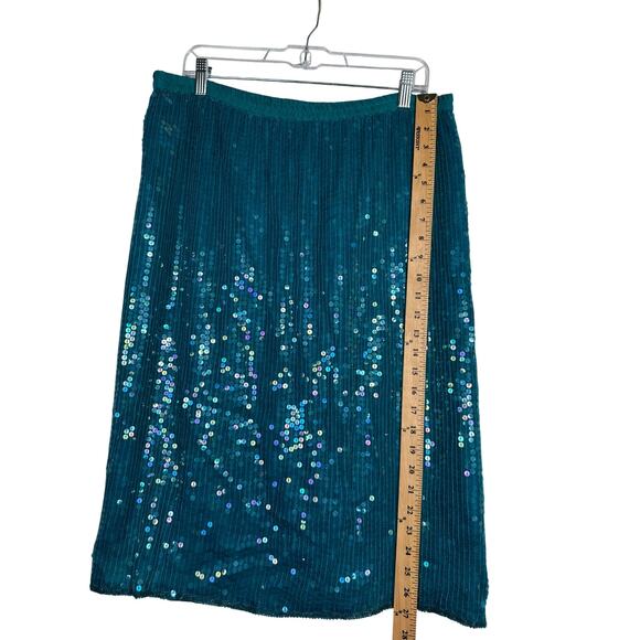 Nordstrom 2-Piece S Beaded SILK Suit SET Sequin Jacket Pull On Skirt Teal Blue - Picture 10 of 12